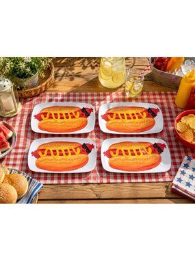 New Lot 4 Hard Plastic Hotdog W Galsses Party BBQ Picnic Dinner Serving Plates